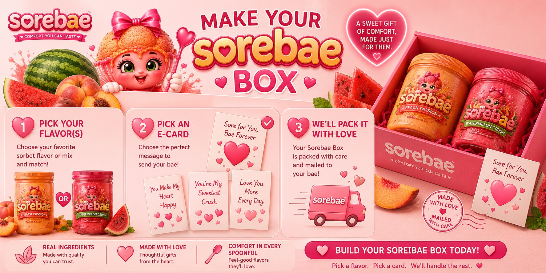 Make Your Sorebae Box β pick your flavors, pick an e-card, we'll pack it with love